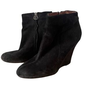 Sam Edelman Black Suede Wedge Ankle Boots Booties Size 9.5